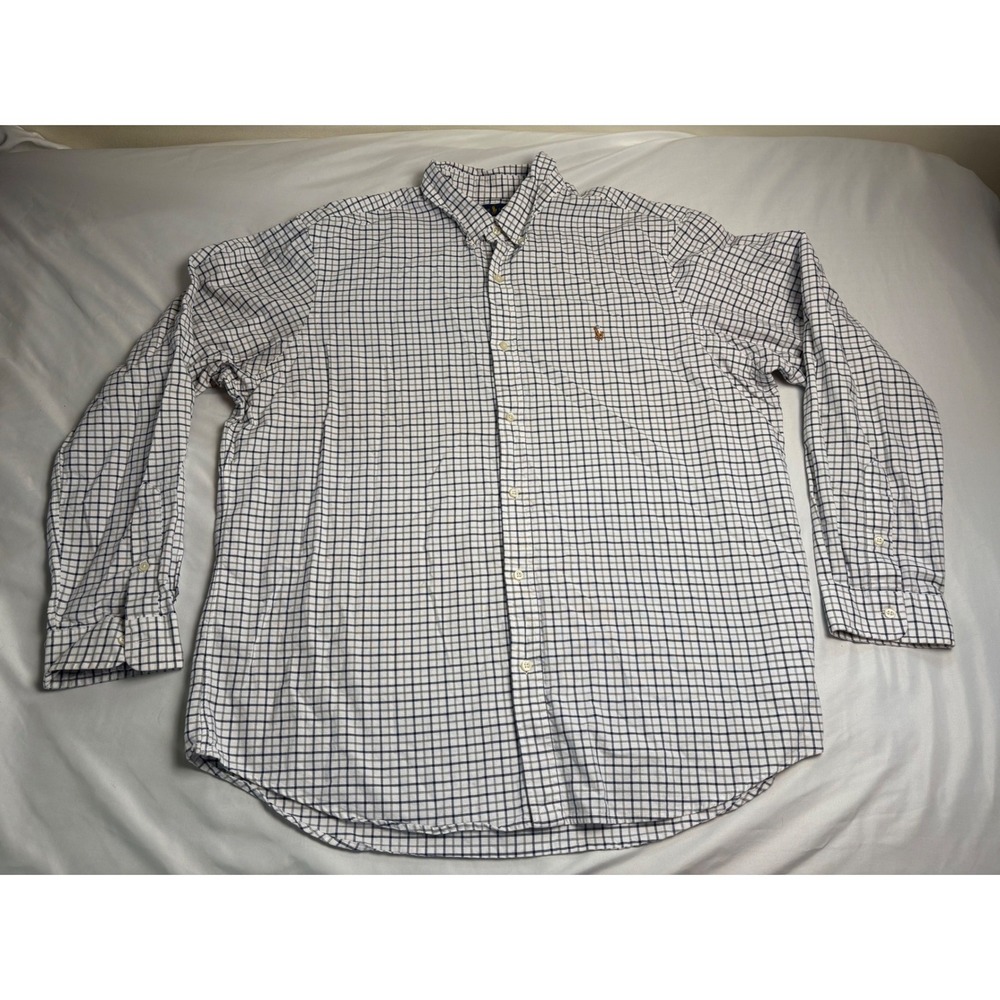 Ralph Lauren Button Down Shirt Mens XXL White Navy Check Good Classic Fit